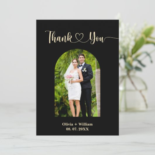 ブラック&バターイエローフォト結婚ズサンキューカード サンキューカード (スタンド正面)