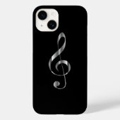 ブラック・バックグラウンドのシルバーGクレフ、 音符記号アヴァンギャルド~ Case-Mate iPhoneケース (裏面)