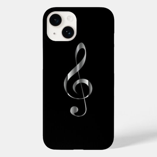 ブラック・バックグラウンドのシルバーGクレフ、 音符記号アヴァンギャルド~ Case-Mate iPhoneケース (裏面)