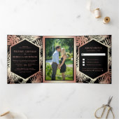 ブラック&バラゴールドフォイルトロピカルパーム結婚ズ 三つ折り招待状 (内部)