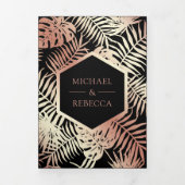 ブラック&バラゴールドフォイルトロピカルパーム結婚ズ 三つ折り招待状 (カバー)