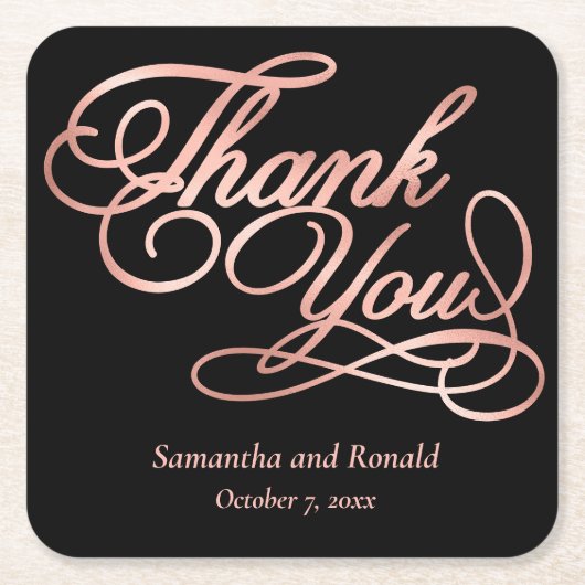 ブラック&バラ金ゴールドありがとう書結婚道 スクエアペーパーコースター (正面)