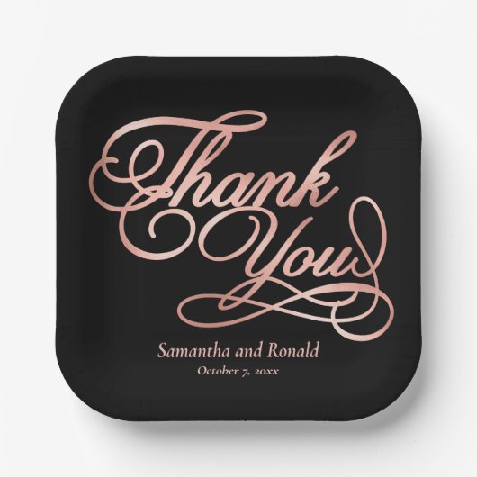 ブラック&バラ金ゴールドありがとう書結婚道 ペーパープレート (正面)