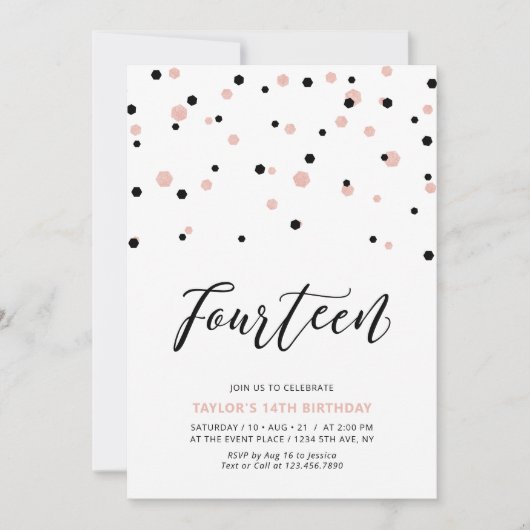 ブラック&バラ金ゴールドガール14th10代のバースデーパーティー 招待状 (正面)