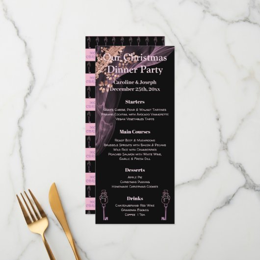 ブラック&バラ金ゴールドクリスマスメニューと雪だるま メニュー (正面/裏面インサイチュ)