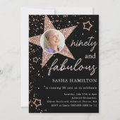 ブラック&バラ金ゴールドグリッタースター90誕生日 招待状 (正面)