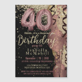 ブラック&バラ金ゴールドグリッター40th Birthday マグネット招待状 (正面)