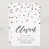 ブラック&バラ金ゴールドシンプル11thバースデ10代のィーパーティー 招待状 (正面/裏面)