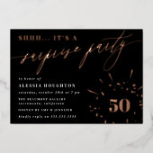 ブラック&バラ金ゴールドスクリプトサプライズパーティー 箔招待状 (正面)