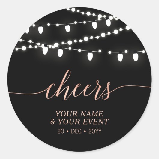 ブラック&バラ金ゴールドストリングライト応援お気に入りギフト ラウンドシール (正面)