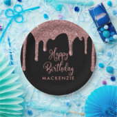 ブラック&バラ金ゴールドスパークルグリッタードリップス誕生日 ペーパープレート (パーティー)