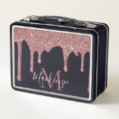 ブラック&バラ金ゴールドドリッピンググリッターモノグラム メタルランチボックス (裏面)