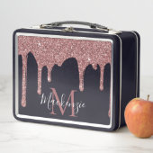 ブラック&バラ金ゴールドドリッピンググリッターモノグラム メタルランチボックス (インサイチュ)