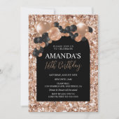 ブラック&バラ金ゴールドバルーンアーチ誕生日 招待状 (正面)