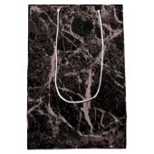 ブラック&バラ金ゴールドピンクグリッターマーブルグラムトレンディー ミディアムペーパーバッグ (裏面)