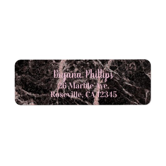 ブラック&バラ金ゴールドピンクグリッターマーブルグラムトレンディー ラベル (正面)