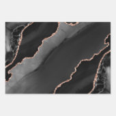 ブラック&バラ金ゴールドフェイクグリッターアゲートデザイン ラッピングペーパーシート (正面2)