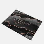 ブラック&バラ金ゴールドフェイクグリッターアゲート ドアマット (アングル)