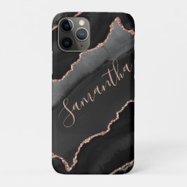 ブラック&バラ金ゴールドフェイクグリッターアゲート iPhone 11 PROケース
