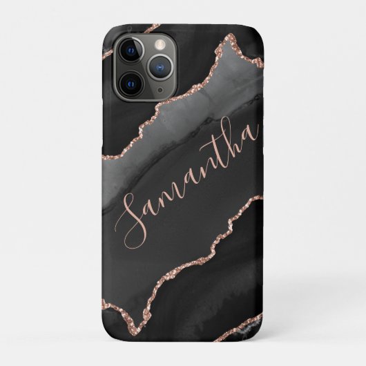 ブラック&バラ金ゴールドフェイクグリッターアゲート Case-Mate iPhoneケース (裏)