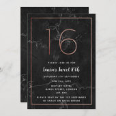 ブラック&バラ金ゴールドマーブル16誕生日招待状 招待状 (正面/裏面)