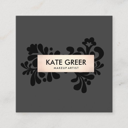 ブラック&バラ金ゴールドメイクアップアーティスト&ヘアサロン スクエア名刺 (正面)