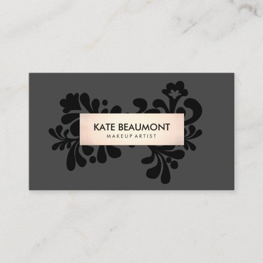 ブラック&バラ金ゴールドメイクアップアーティスト&ヘアサロン 名刺 (正面)