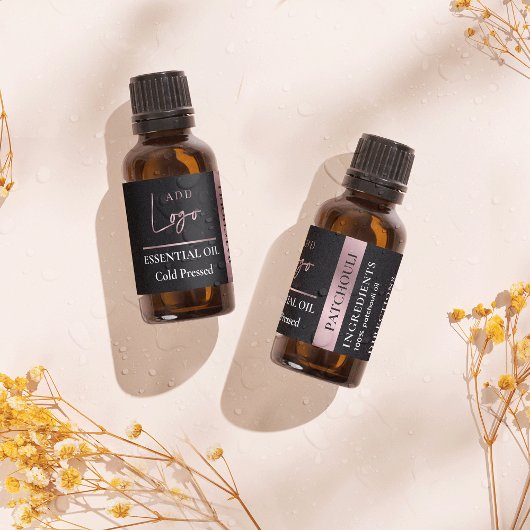 ブラック&バラ金ゴールドロゴエッセンシャル油防水 ラベル