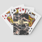 ブラック&バラ金ゴールド大理石金ゴールドボックス、名前&モノグラム トランプ (裏面)