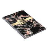 ブラック&バラ金ゴールド大理石金ゴールドボックス、名前&モノグラム ノートブック (右側)