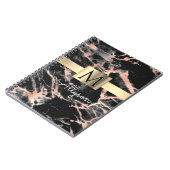 ブラック&バラ金ゴールド大理石金ゴールドボックス、名前&モノグラム ノートブック (左側)