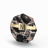 ブラック&バラ金ゴールド大理石金ゴールドボックス、名前&モノグラム フォトブロック (右)