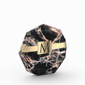 ブラック&バラ金ゴールド大理石金ゴールドボックス、名前&モノグラム フォトブロック (左)