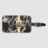 ブラック&バラ金ゴールド大理石金ゴールドボックス、名前&モノグラム ラゲッジタグ (正面横)