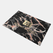 ブラック&バラ金ゴールド大理石、名前&モノグラム、対3 ドアマット (アングル)