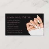 ブラック&バラ金ゴールド爪、 ネイル技術 名刺 (裏面)