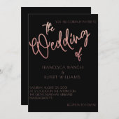 ブラック&バラ金ゴールド結婚グリッターアールデコ 招待状 (正面/裏面)