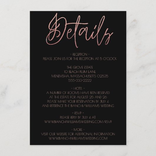 ブラック&バラ金ゴールド結婚グリッター詳細 エンクロージャーカード (正面)