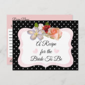 ブラック&バラ金ゴールド赤面ピンクレシピカード ポストカード (正面/裏面)