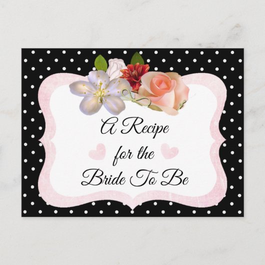 ブラック&バラ金ゴールド赤面ピンクレシピカード ポストカード (正面)