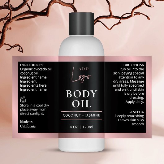 ブラック&バラ金ゴールド4 OZコスメティックボトルラップのまわりに 長方形シール