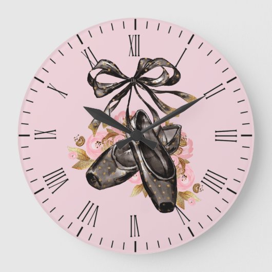 ブラック・バレエ・スリッパ ラージ壁時計 (正面)