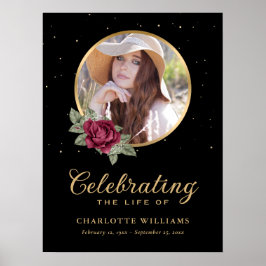 ブラック バーガンディ ゴールド フラワー葬儀看板 ポスター