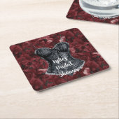 ブラック バーガンディ レッド コルセット ブライダルシャワー スクエアペーパーコースター (アングル)