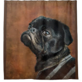 ブラック·パグ·ドッグ シャワーカーテン (正面)