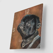 ブラック·パグ·ドッグ スクエア壁時計 (傾斜)