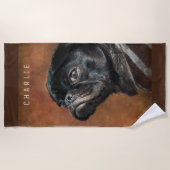 ブラック·パグ·ドッグ ビーチタオル (正面)