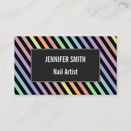 ブラック&パステルカラーラインパターンビジネスカード 名刺 (正面)