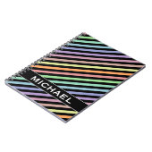 ブラック&パステルカラーラインパターン+名前をカスタムする ノートブック (左側)