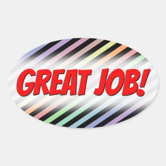 ブラック&パステルカラーラインパターン+素晴らし JOB! 楕円形シール (正面)